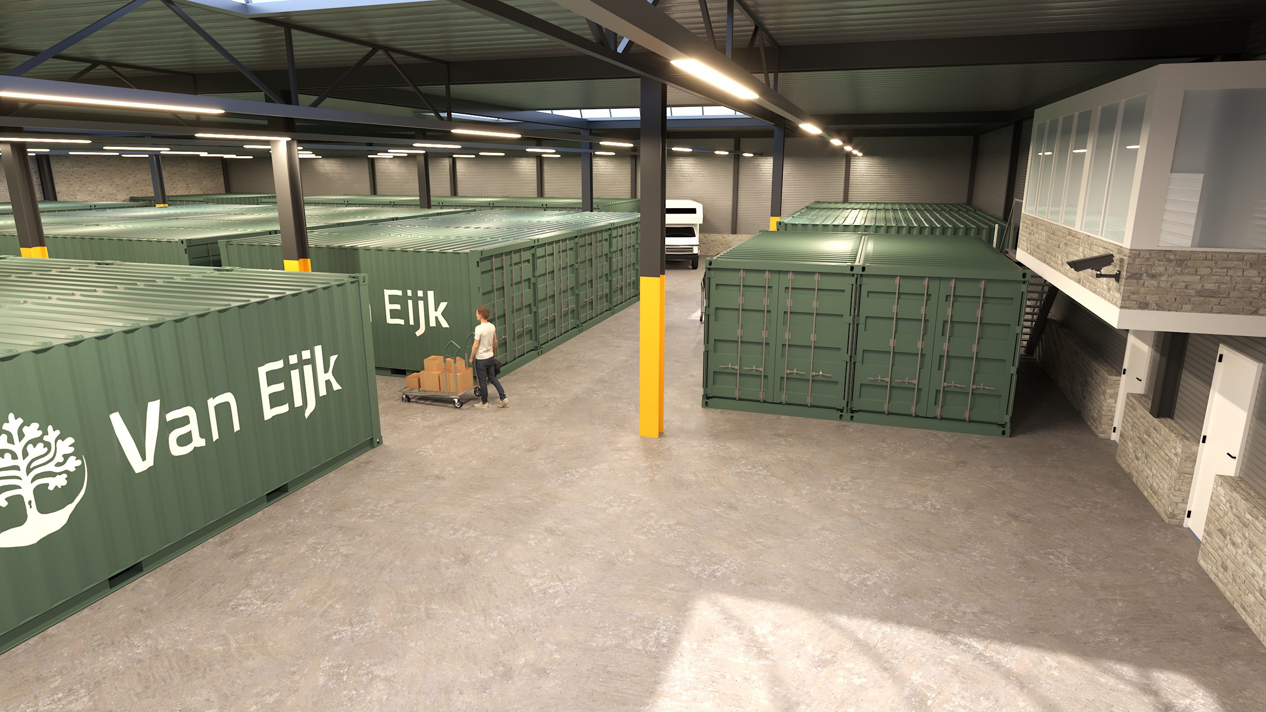 Interieur van een opslagcontainer