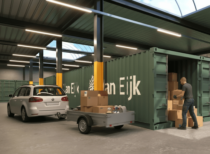 Auto geparkeerd in opslaghal